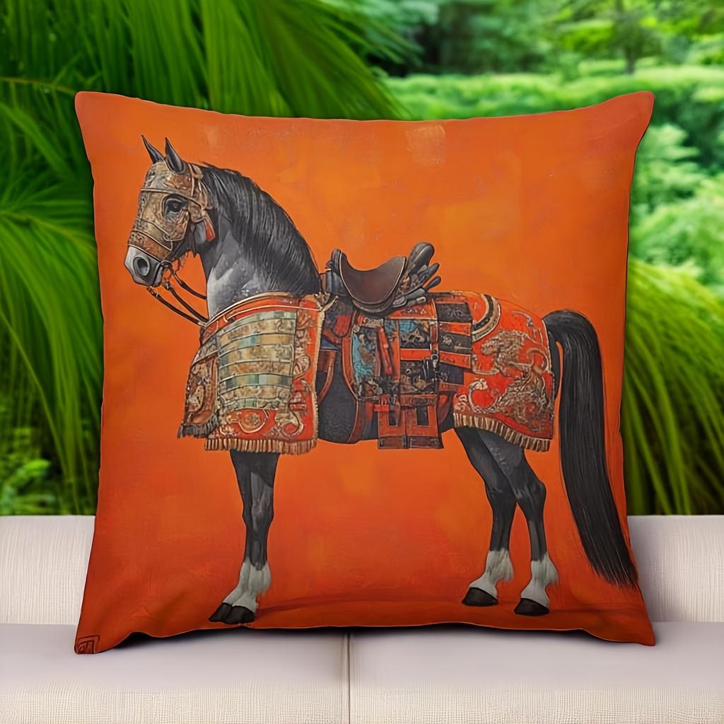 1pcs Equestrian Art Pillow Cover 45x45cm Square Polyester Decor Cushion Case Zipper Washable Indoor Outdoor No Insert