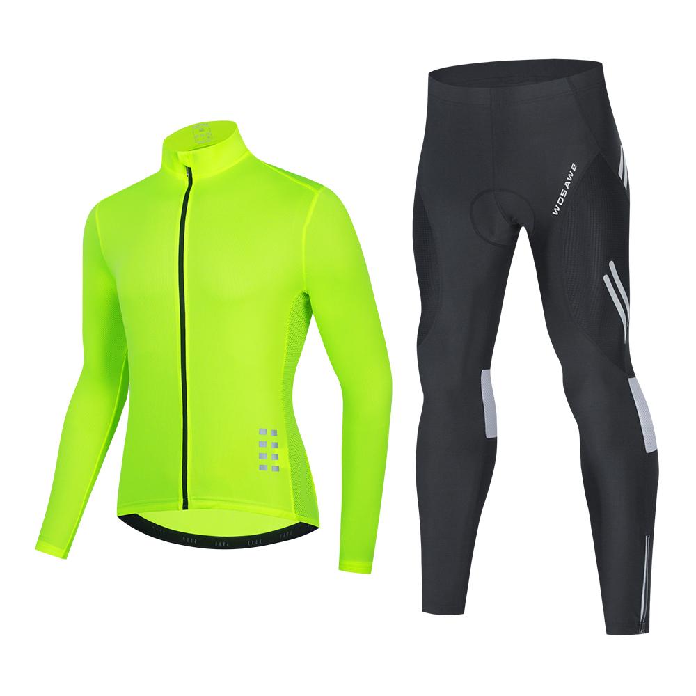 

Комплекты для велоспорта WOSAWE Мужские велосипедные брюки из джерси с гелевой подкладкой и длинными рукавами, наряды 3XL зелёный