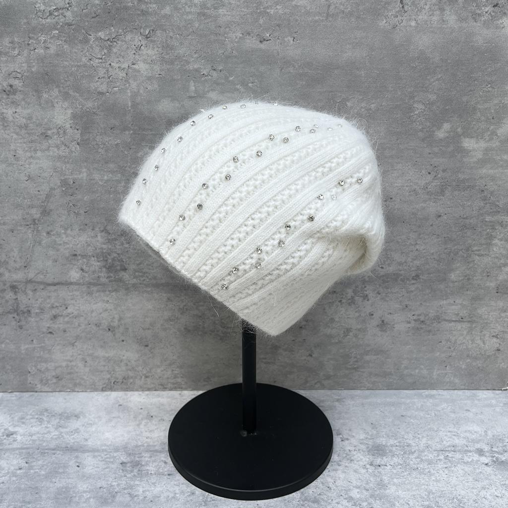 Rabbit Fur Hat Female Winter Hot Drill Thickened Warm Wool Hat Knitted Hat Stack Hat Winter Ski Hat