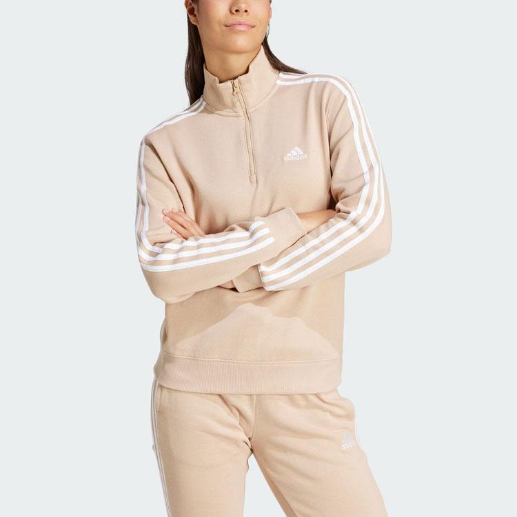 Adidas Essentials Viertel-Reißverschluss Sweatshirt Color Block Sportlich Lässig Stehkragen Damen Sweatshirt Hellbraun IR6066