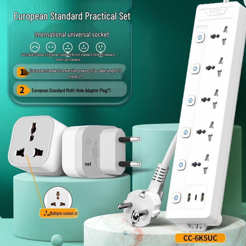 European Standard German Power Strip Extension Cord Adapter for Cross-Border Use