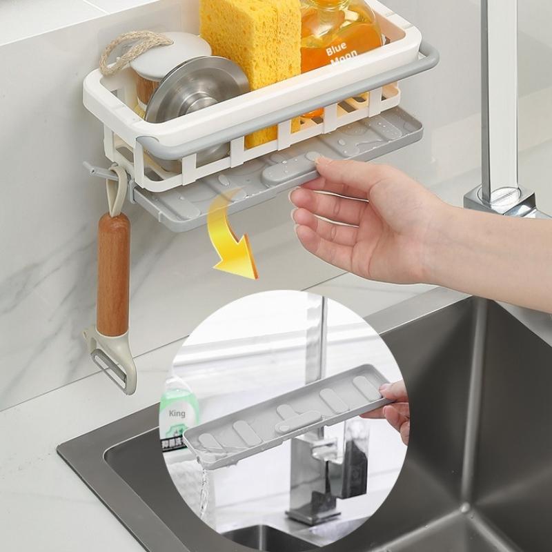 1Pcs Sponge Holder Kitchen Organizer Dish Drainer Soap Rack Sink Tray Dishcloth Towel Rack Wall Mounted Storage Basket Shelf