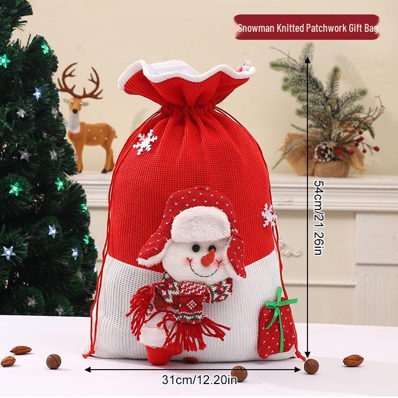 Knitted Cartoon Christmas Gift Bag - Drawstring Candy & Souvenir Box