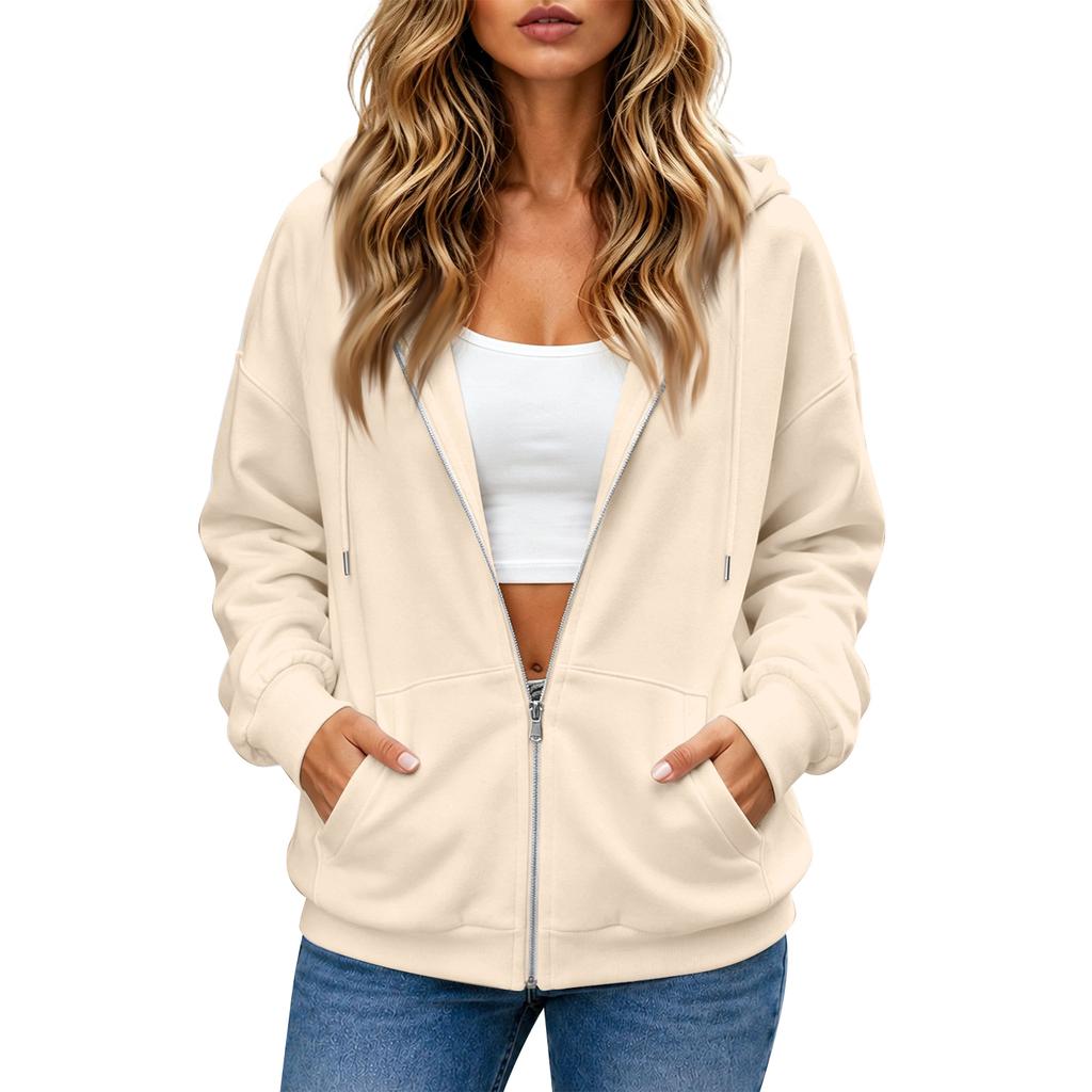 Felpa da donna casual con zip e maniche lunghe, giacca sportiva con colore