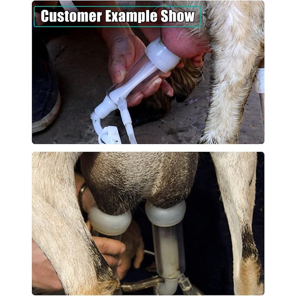 Electric goat milking machine, 3-liter pulsating milking machine, plastic milk bucket with 2 teat cups, portable vacuum pump