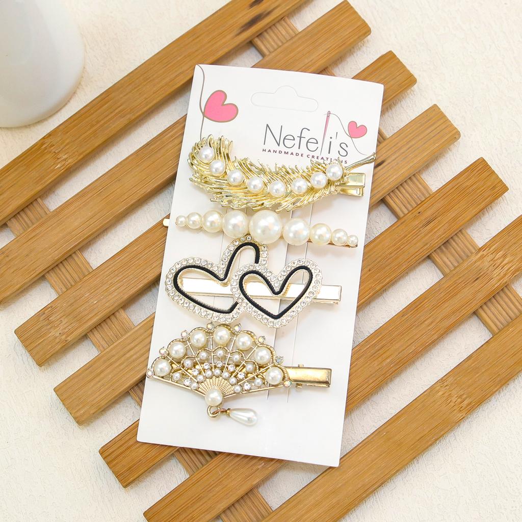 5pcs/4pcs Fashion Girls Pearl Hair Clips Crystal Barrettes Alloy Hairpins Clips Women Girls Hair Accessories
