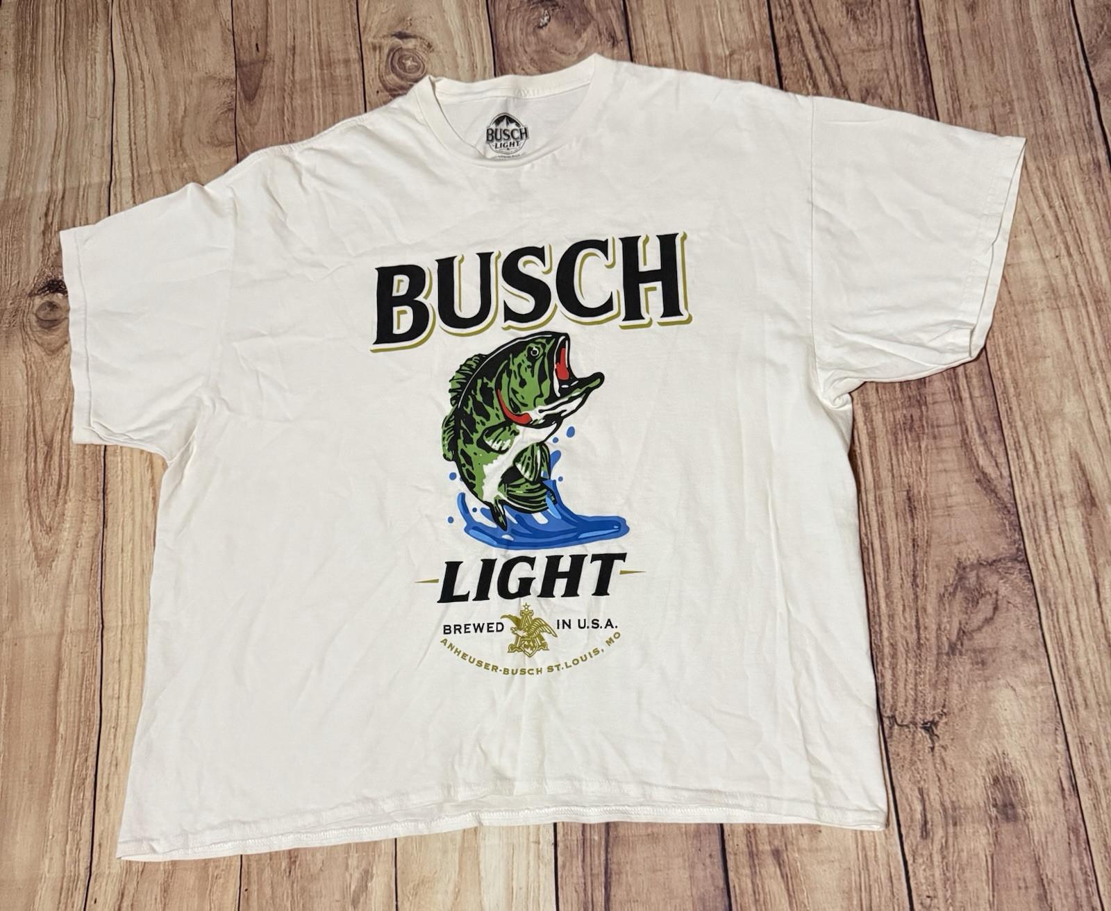 Busch Light Brewed In The USA Fish Graphic T Shirt White Size 2XL XXL XXXL