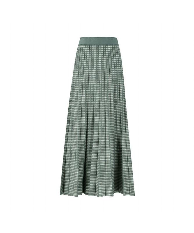VISITINNEWYORK Crossfoot Check Pleated Knit Long Skirt (Vyasr21)