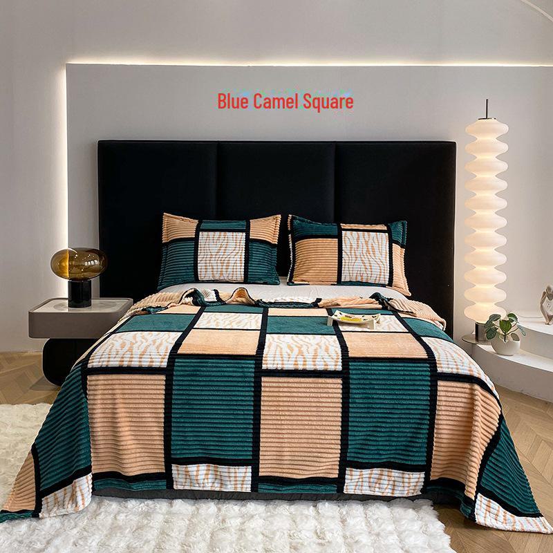 2024 Geometric Square Milk Velvet Blanket - Lightweight, Soft, Printed Design (Pillowcase Not Included)