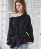 LETTER FROM MOON Leaf One-Shoulder Frill Blouse (Black)