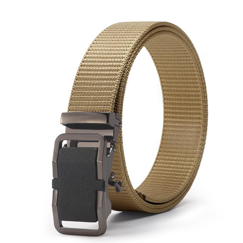 Belt Men'S Automatic Button Head Canvas Belt Medium Green Business Casual Simple Jeans Belt