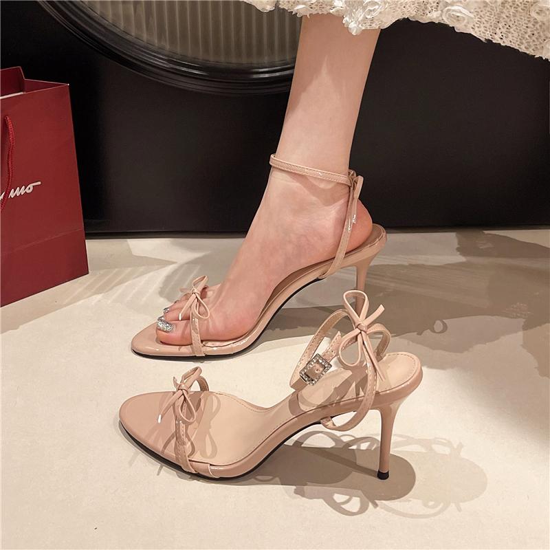 Fashion Summer 2025 Fashion Bowknot High Heel Shoes Women Open Toe Shoes Dresses Sandals Summer Women Elegant Thin Heel Sandals 125