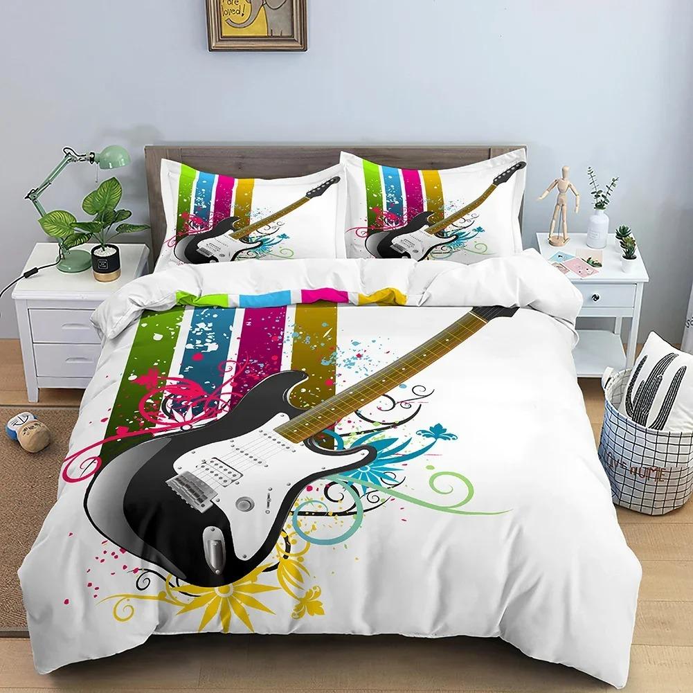 Muzyczny Zestaw Pościeli Różowy Nadruk Skrzypiec Zestaw Poszwy na Kołdrę Twin King Queen Poszwy na Kołdrę z Poszewką na Poduszkę Pokrowiec na Kołdrę Tekstylia Domowe