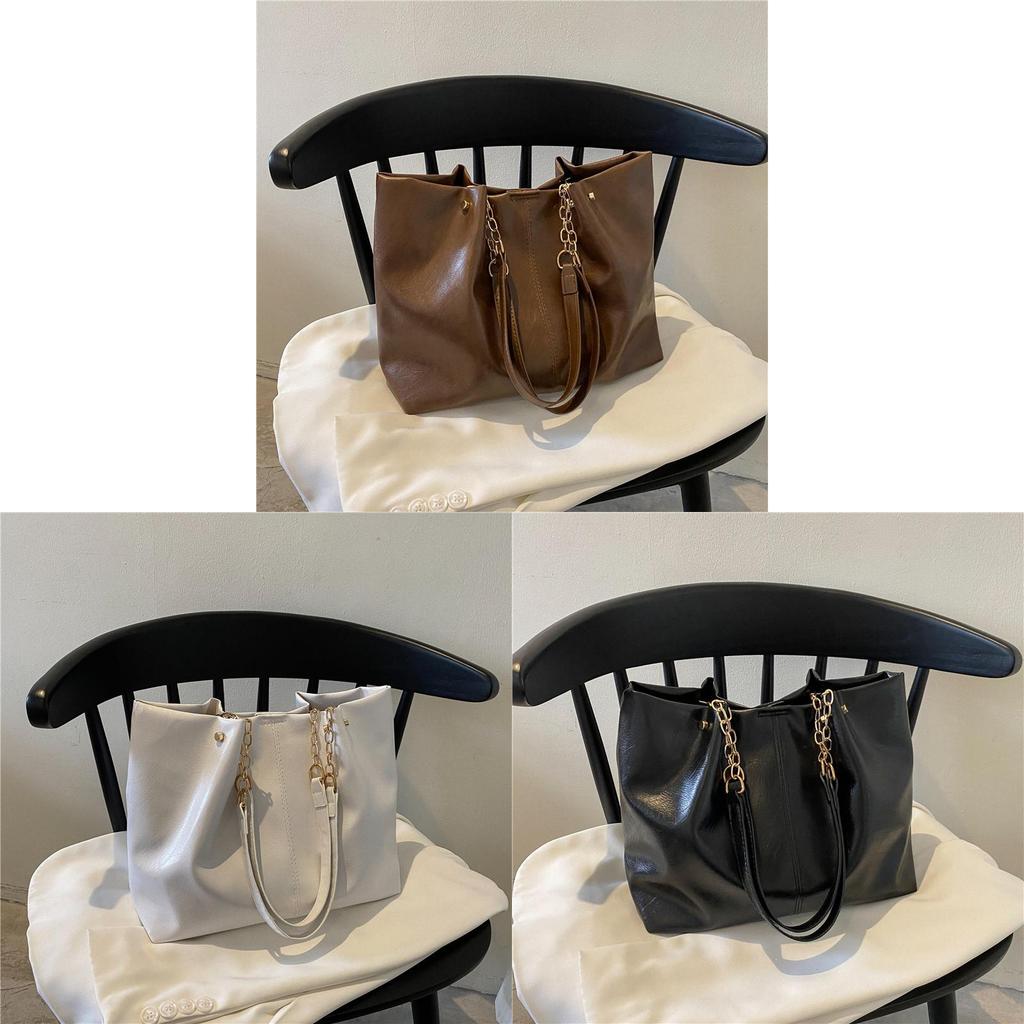 Womens Oversized Tote Bag Pu Material With Chain Detail For Casual Outings