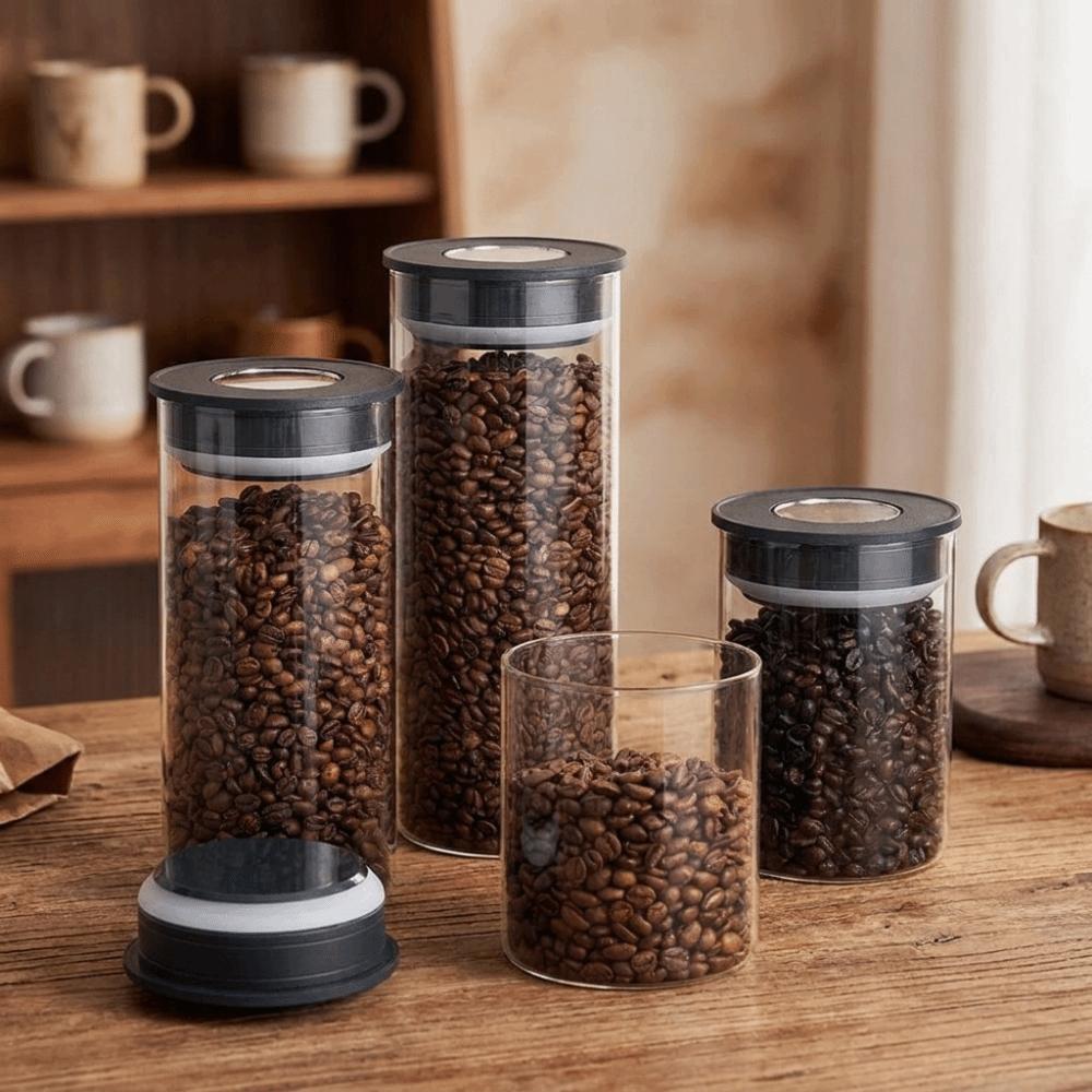 Press Type Vacuum Coffee Canisters Glass Tea Storage Container Food Storage Jar Grain Storage