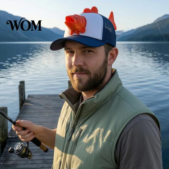 Grappige Vissershoed Baars Vis Hoed, Realistische 3D Nieuwigheid Pet, Verstelbare Ademende Mesh Praktische Accessoires voor Volwassenen Zon Hilarische Mannen Hengelaars