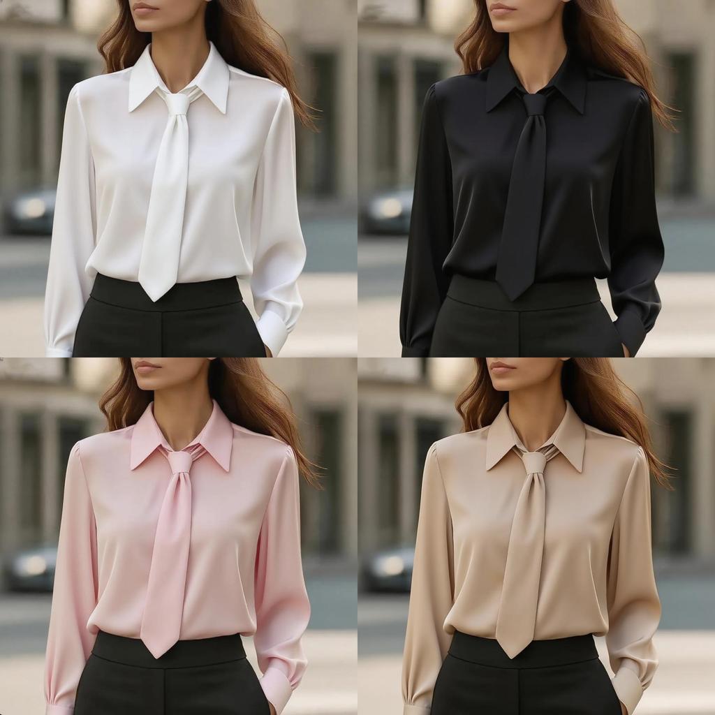 Basic Style Long Sleeve Polyester Shirt With Splicing For Office Casual Women