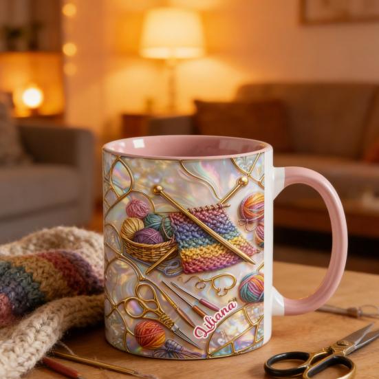 Strick- und Nähwerkzeuge Tasse 11oz Personalisierte Kaffeetasse mit Nähmaschine- und Garn-Drucken Nähgeschenk für Frauen