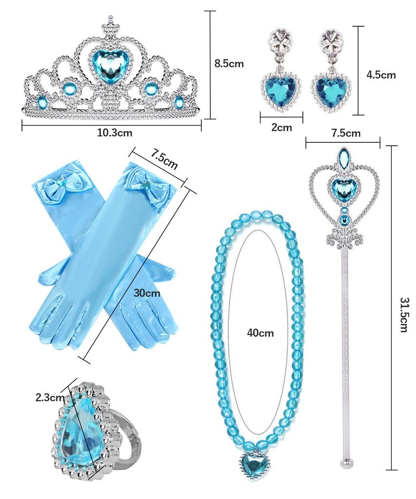 DFsucces 6-Piece Princess Accessory Set for Girls, Cosplay Ornaments, Toys, Kids' Tiara, Magic Wand, Ring, Gloves, Necklace, Earrings, Wig, Hair