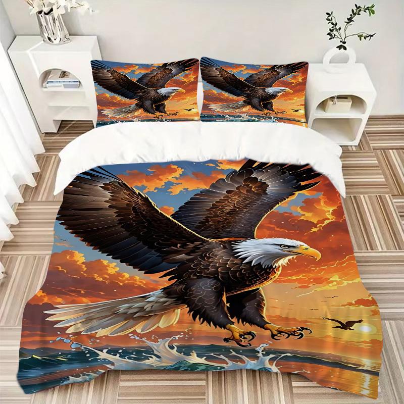 3pcs Eagle, Ocean Sunset Duvet Cover Set -Includes 1 Duvet Cover and 2 Pillowcases, No Quilt Core, All-Season Home Decor Yy251111115