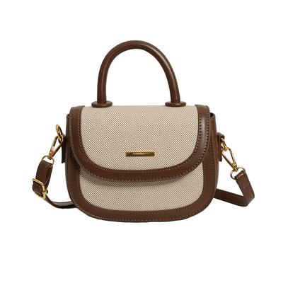 Premium Texture Portable Saddle Bag Women's 2024 New Trendy Retro Contrasting Color Splicing Shoulder Messenger Bag