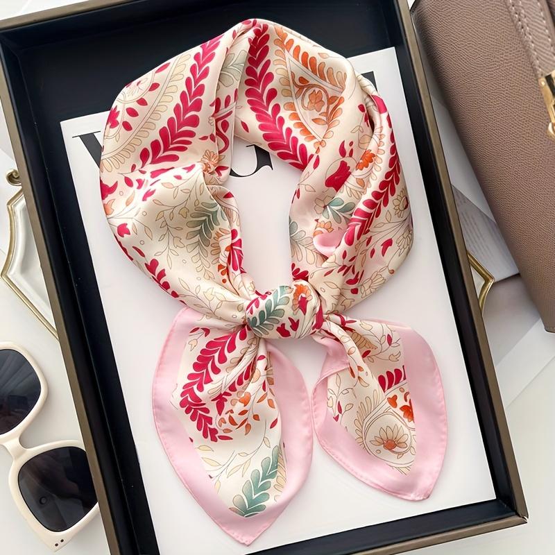 27.56inch Cashew Floral Print Silk Scarf For Women Spring/Summer French Style Square Scarf Thin Neck Scarf Hair Tie Bandana