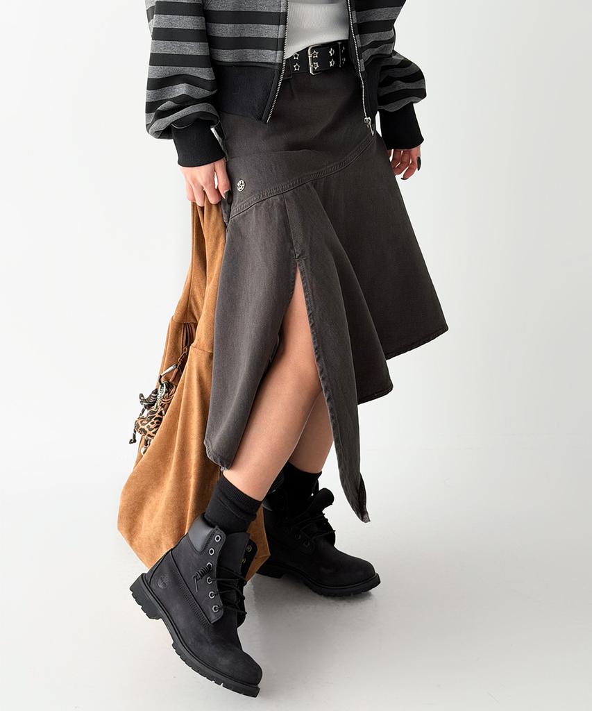 The Green Lab Asymmetrical Denim Skirt [Charcoal Gray]