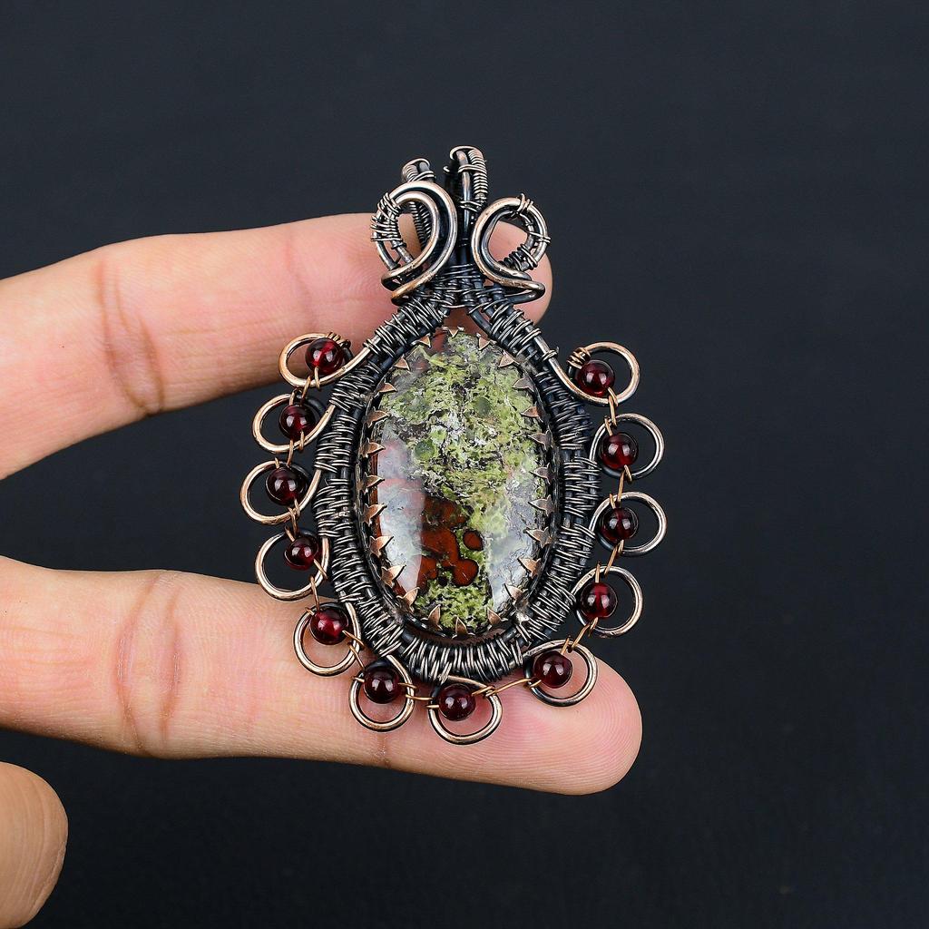 Drachenblut-Jaspis-Edelstein, reiner Kupferdraht, umwickelt, handgefertigter Anhänger-Schmuck