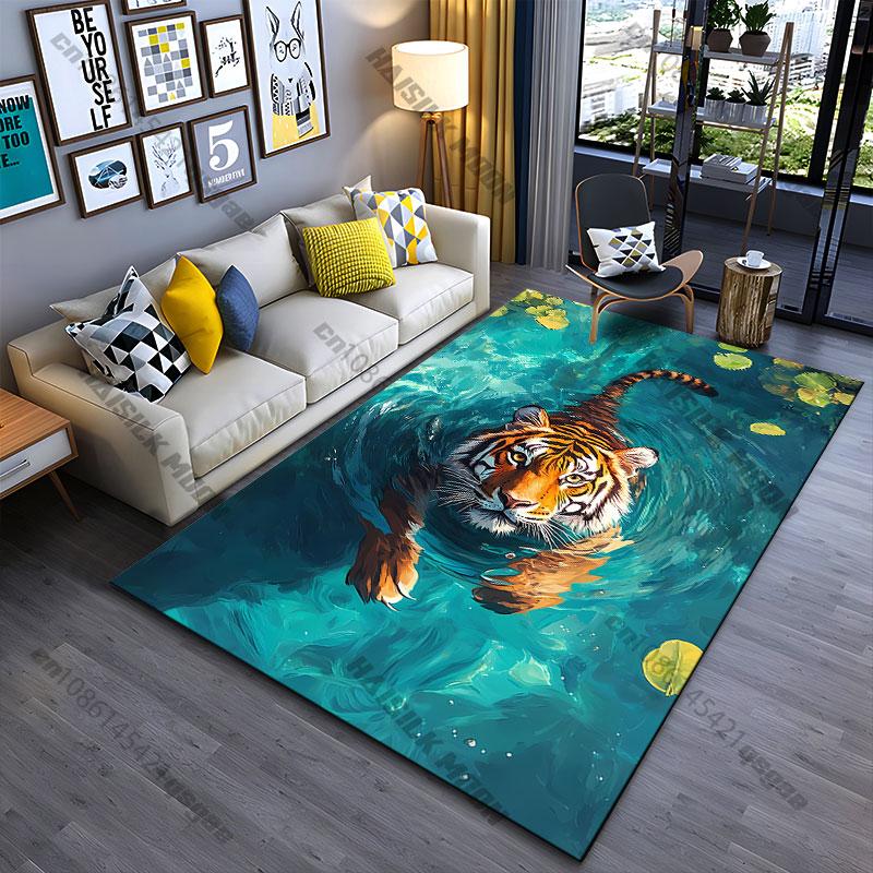 Tiger Swimming In Clear Water Carpet Yoga Living Room Room Decor Children's Crawling Mat Doormat Area Rug Games Mat