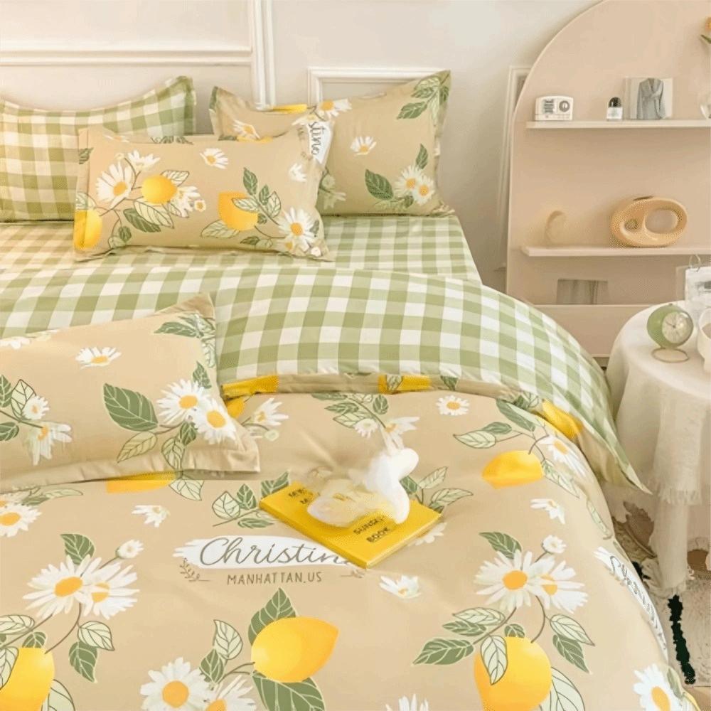 Green Series 4in1 Bedsheet Set Pillowcases Floral Printed Bedsheet Duvet Cover Zipper Thickening Comforter Covers 4 Pieces