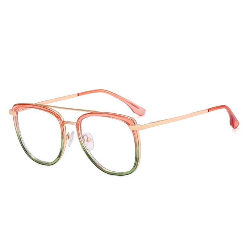 

SHAUNA Ретро металлические двойные мостики женские оправы для очков модные прозрачные очки с защитой от синего света мужские оптические двойные цветные оправы