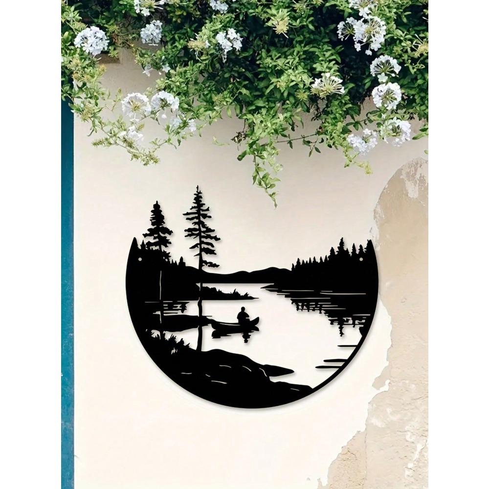 Bohemian Metal Wall Art Landscape Silhouette Round Sculpture Rustic Iron Hanging Decor for Home Garden Living Room Balcony