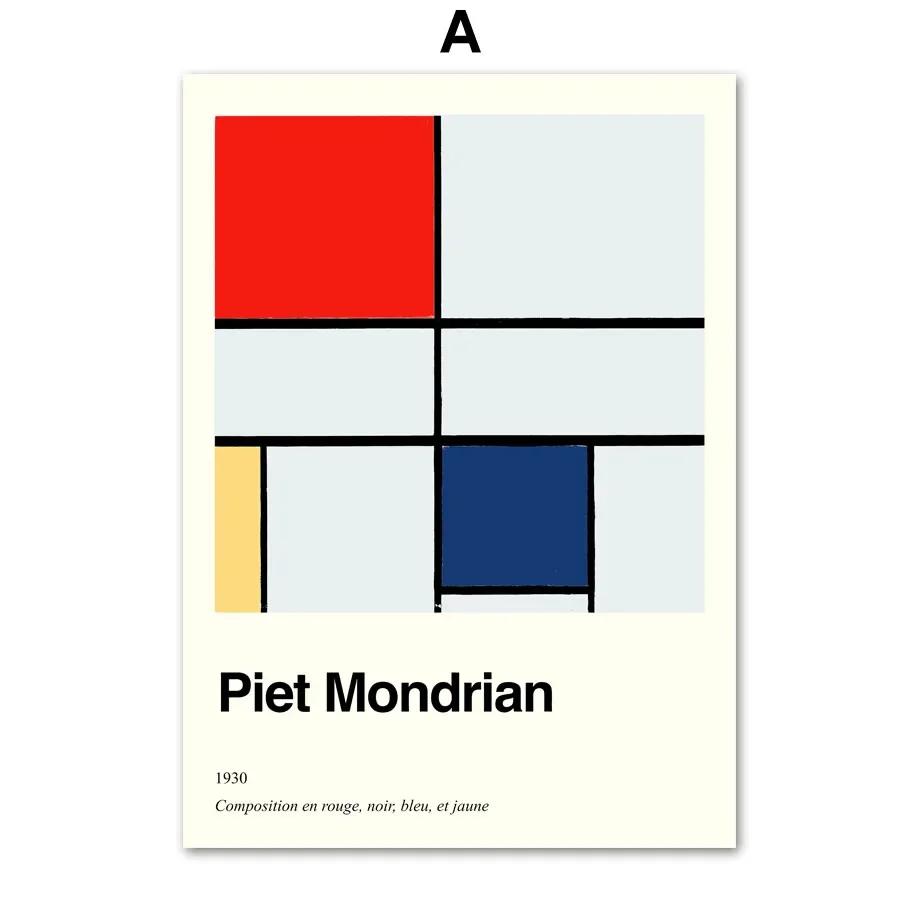 Piet Mondrian Exhibition Poster Modern Abstract Geometric Wall  Prints Canvas  Nordic Pictures For Living Room Decor