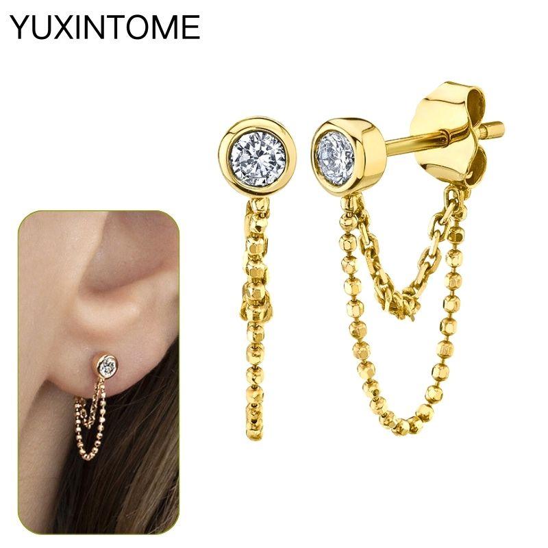 925 Silbernadel Exquisite Weiße Zirkon Steckerohrringe für Damen Geometrische Lange Kette Quaste Ohrringe Luxuriöser Schmuck