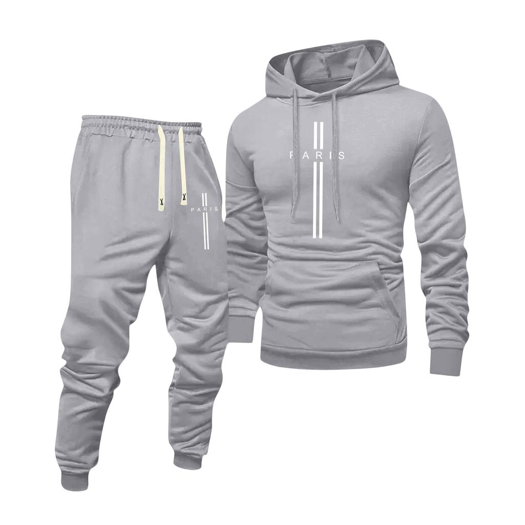 Men's Printed Hooded Sweatshirt And Sweatpants Casual Sports Suit