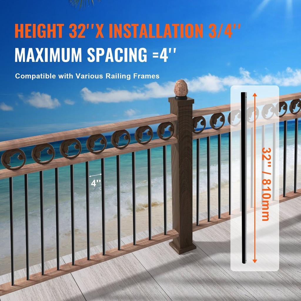 Staircase Metal Balusters, 3/4'' Round x 32'' Long Aluminum Decorative Banister Spindles, 101 Pack Deck Baluster with Screws, Classic Hollow Deck
