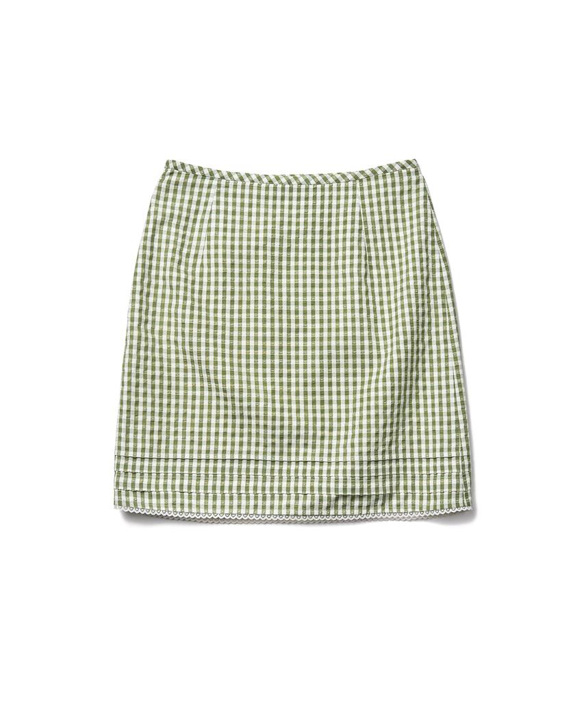 TTUDEMENT Gingham Check Midi Skirt_Olive