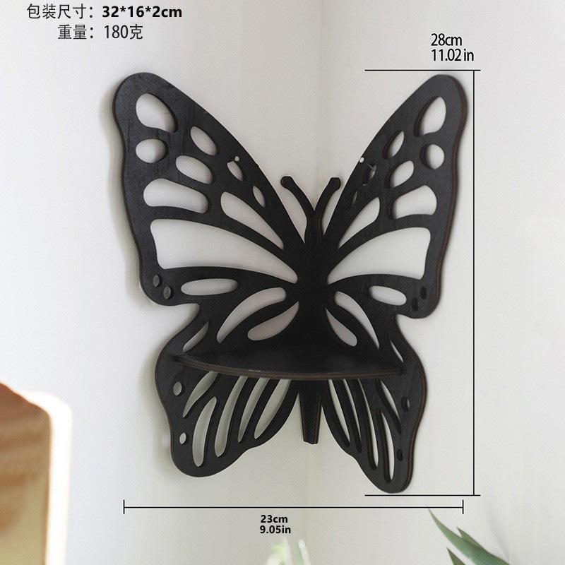 Wooden Craft Butterfly Hollow Crystal Storage Shelf Simple Home Wall Ornament Decoration