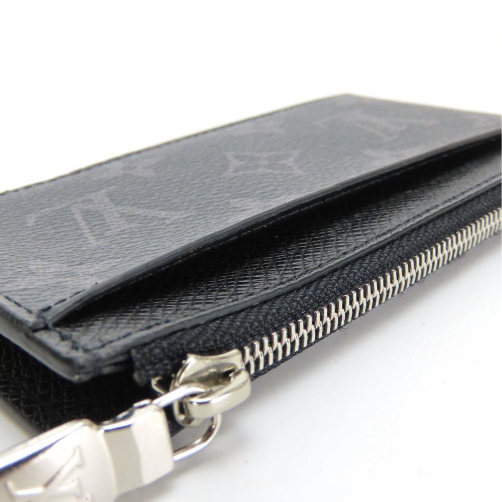 Used LOUIS VUITTON Coin Case Coin Card Holder M30271 Monogram Eclipse/Taiga Noir Black Accessory