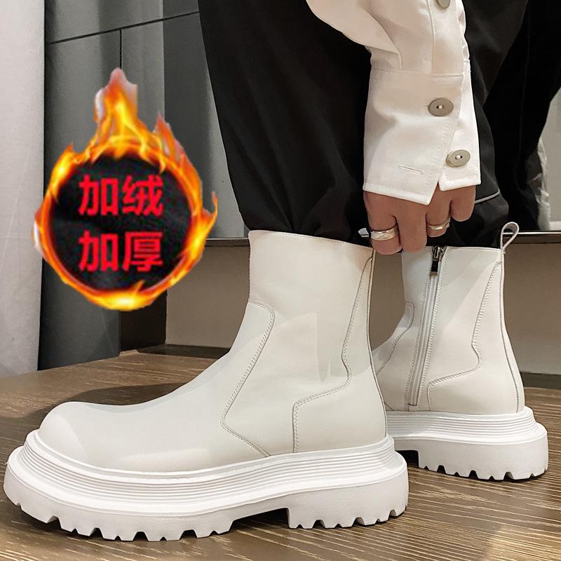 

Chelsea boots leather thick-soled short boots high-top pipe boots winter velvet medium-top Martin boots 44 is equivalent to casual shoe size 45
