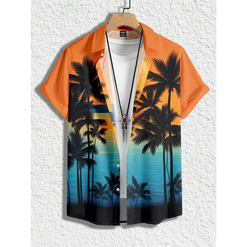 

Гавайская свободная рубашка с короткими рукавами, мужская рубашка с принтом пальм, мужские пуговицы 4XL