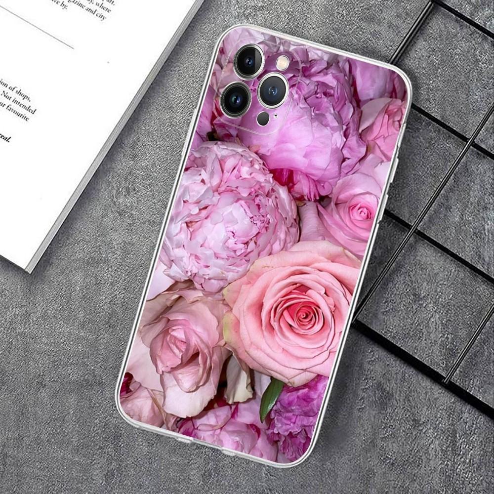 Elegant Pink Purple Peony Phone Case For IPhone 15 14 11 12 13 Mini Pro XS Max Cover 6 7 8 Plus X XR SE 2020 Funda Shell