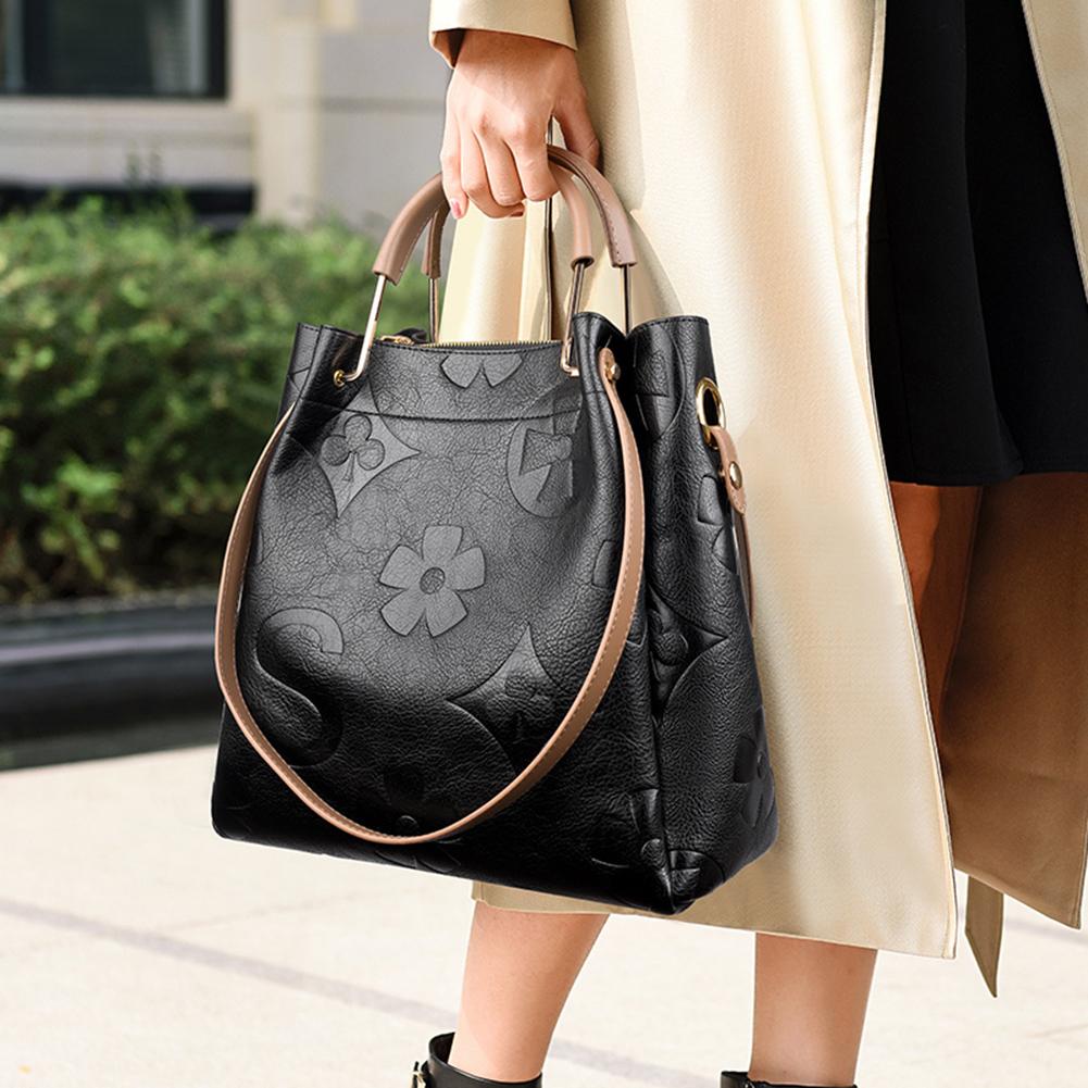 Women Bucket Bag Luxury Designer Handbag Vintage Embossed Faux Leather Tote Bag for Women Large Capacity Female Shoulder Bag Crossbody Bag