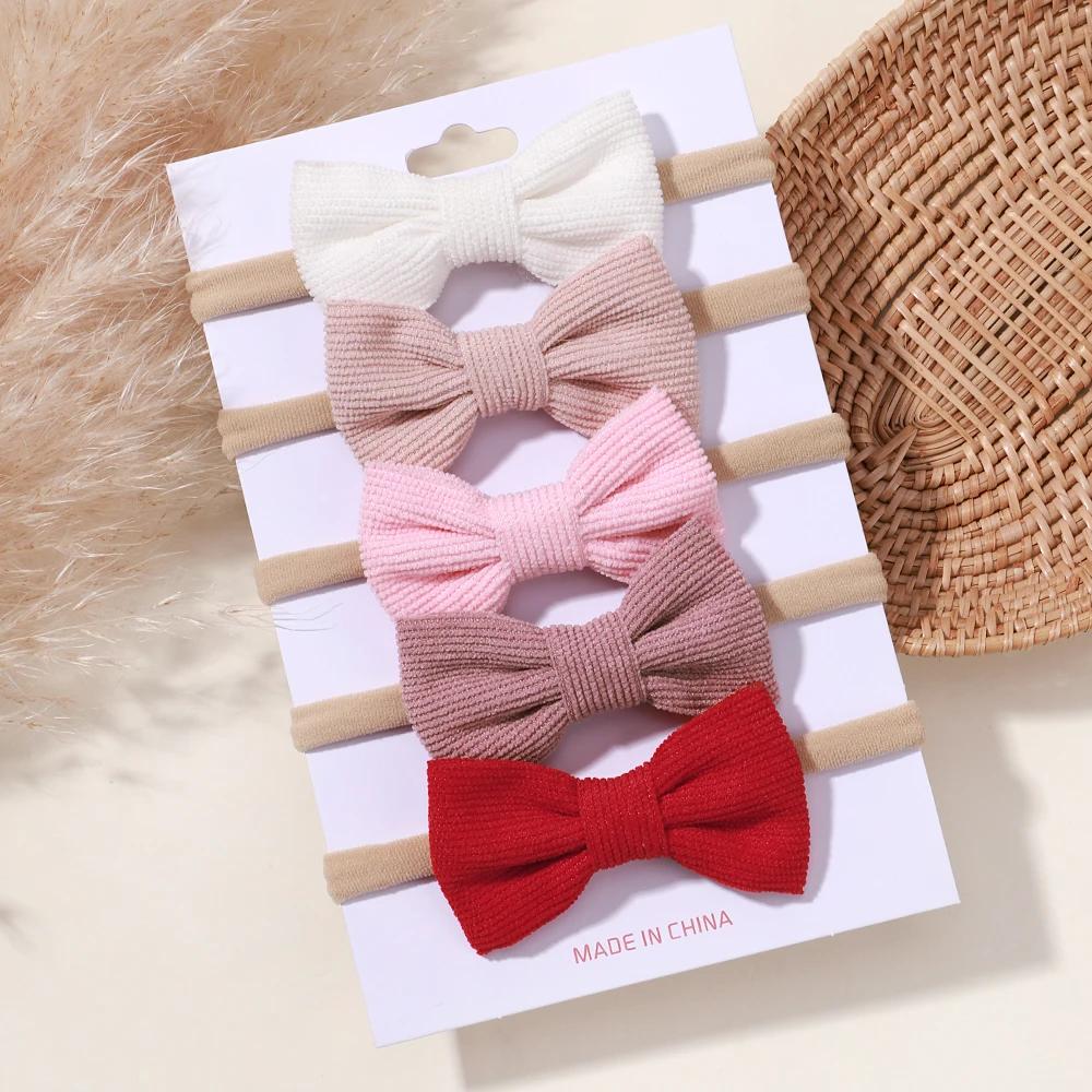 5/6Pcs Girls Solid Color Bowknot Headband For Baby Kids Grograin Ribbon Headwear Hair Bands Infant Hair Accessories