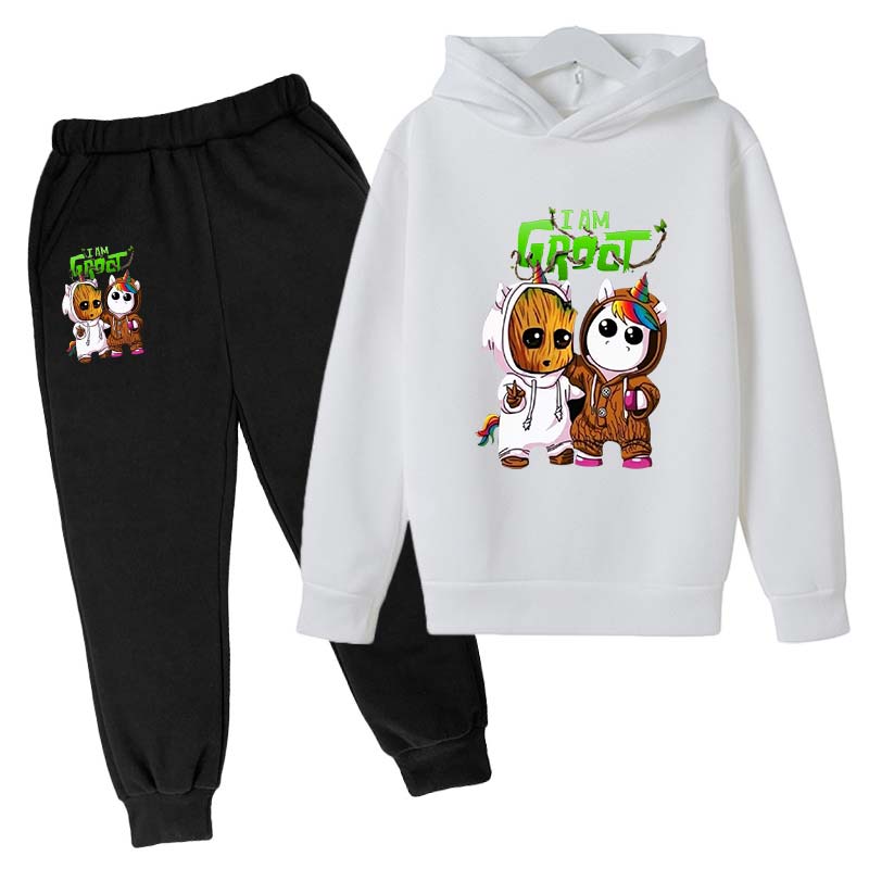 Marvel Kids Clothes Cartoon Groot Hooded Pant Set Kids Hoodies for Boys Girls Cosplay Anime Pullover Sweatshirt Children Clothes