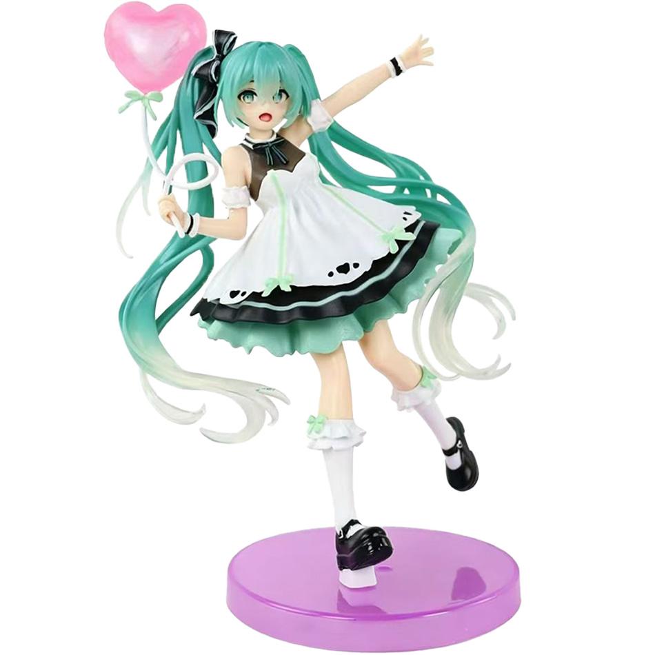 2026 New 20cm Anime Hatsune Miku Figure Character Ornaments Pink Balloon Cake Party Kawaii Car Decoration Collectible Model gift