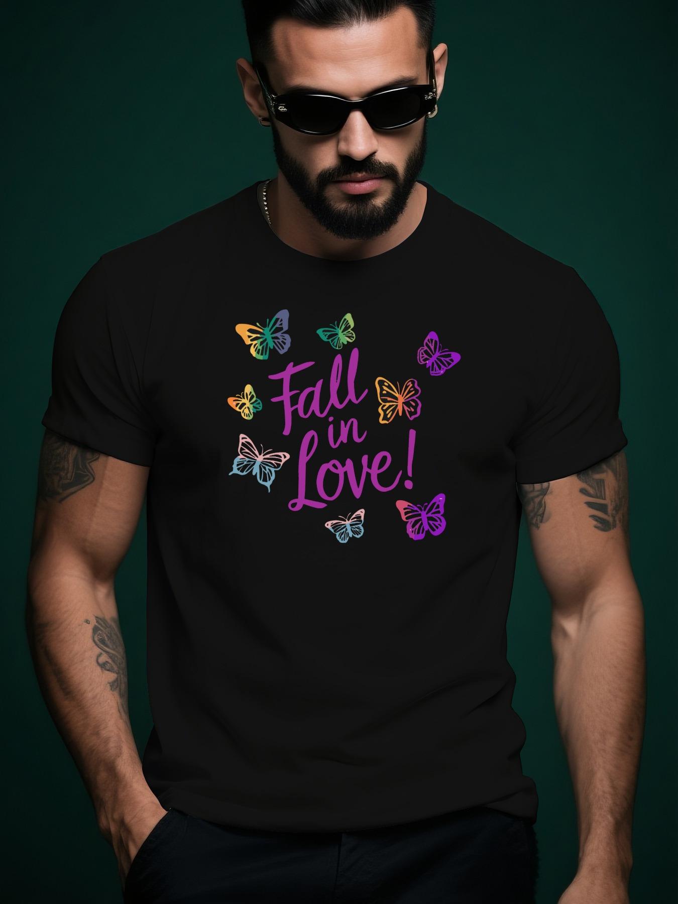 Crew Neck Tshirt with Vibrant Butterfly Graphic - Fall i... XXL