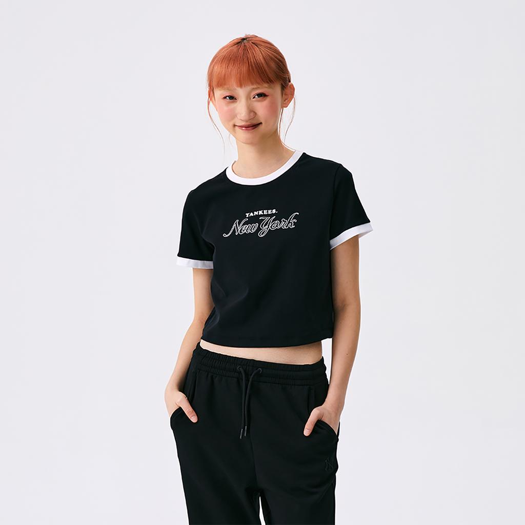 New MLB Preppy Style Collection New York Yankees SS25 T Shirt Women's Black 3FTSV0553-50BKS