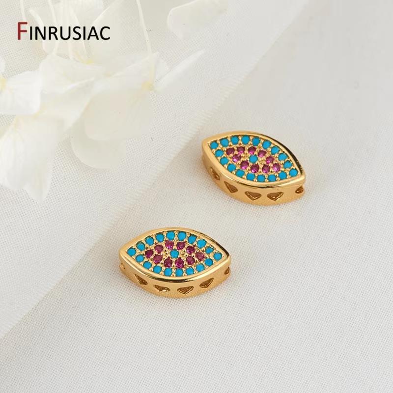 2 Types Perles Œil Maléfique / Œil du Diable, Plaqué Or Pavé Zircon Perles Libres Accessoires Espaceurs Bijoux Perles DIY