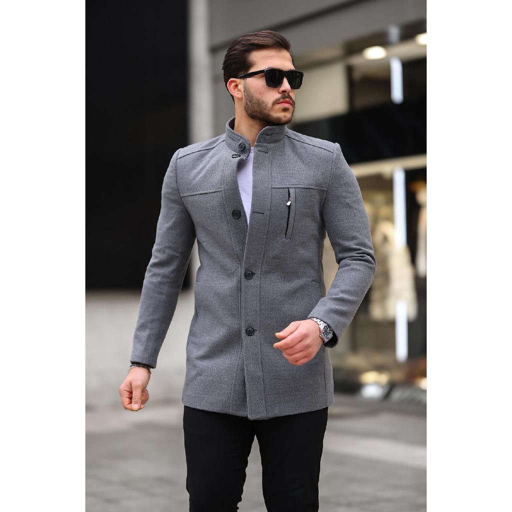 Men's Casual Cut Windproof Buttoned Long Black Cuff Coat